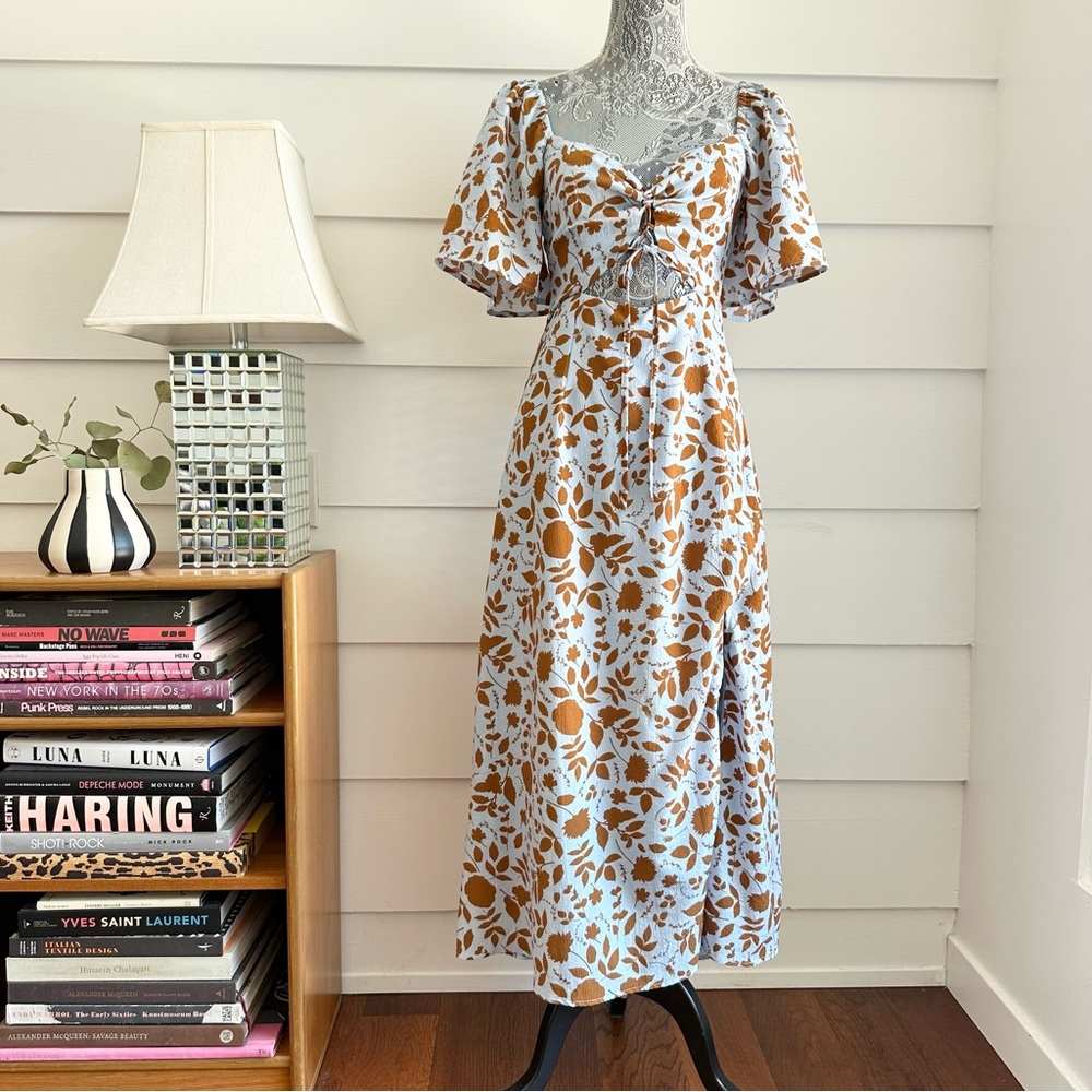 Flutter Sleeve Floral Long Sleeve Midi Dress Astr The Label